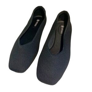 NEW Vivaia Margot Black Square Toe V-Cut Flat Size 40.5 (9 - 9.5 US size)